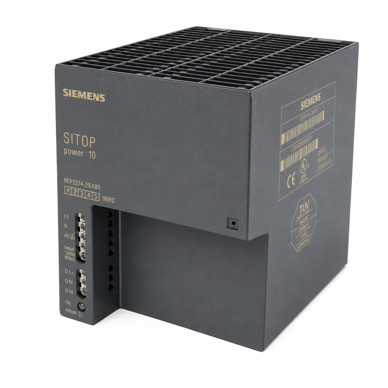 Siemens 6EP1334-2BA00 SITOP Power 10 Импульсный блок питания: вход 120/230В AC, выход 24В DC/10А, мощность 240Вт. Регулируемое выходное напряжение (22.8-26.4В).