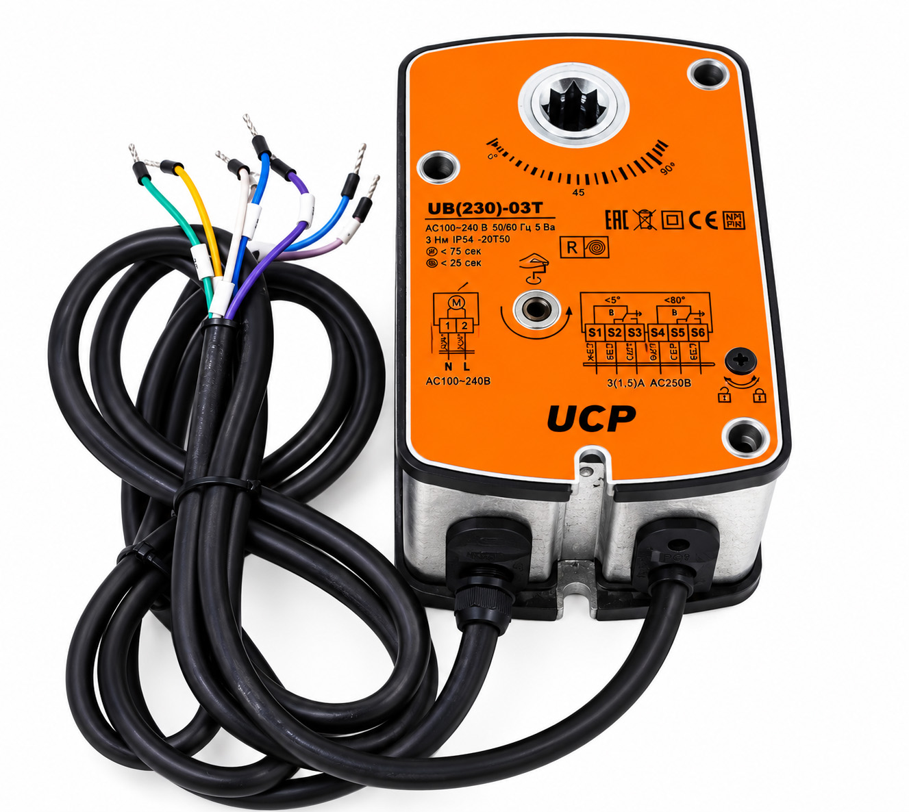 Электропривод UCP UB(230)-03T, крутящий момент 3 Нм, 230 В AC, возвратная пружина, для воздушных и противопожарных клапанов, IP54.