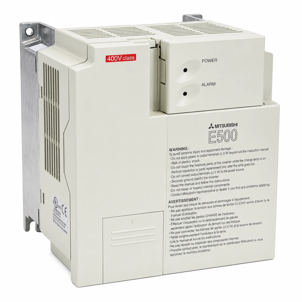 Частотный преобразователь Mitsubishi FR-E540-2.2K-EC, мощность 2.2 кВт, 380–480 В AC, 3 фазы, выход 0.2–400 Гц, управление электродвигателями.
